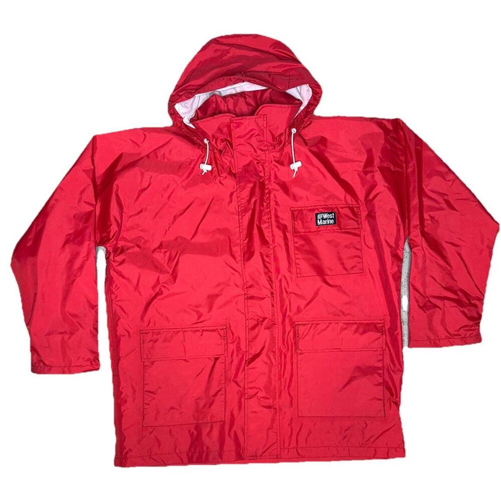 Vintage West Marine Jacket Mens XL Red Y2K Nylon Foul Weather Sailing Ocean